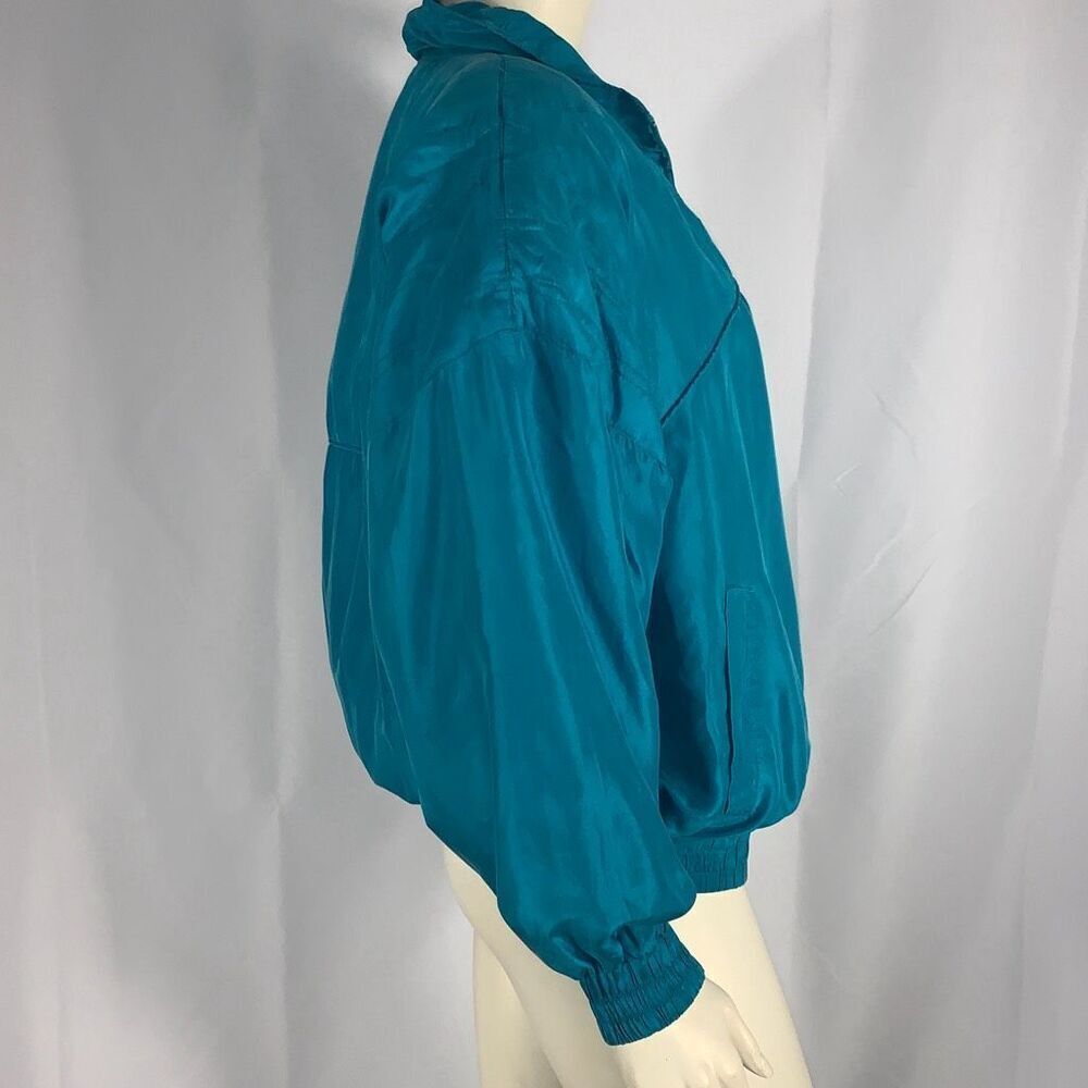 Vintage Teal 100 Percent Silk Bomber Slouchy‎ Fit Jacket Size Large